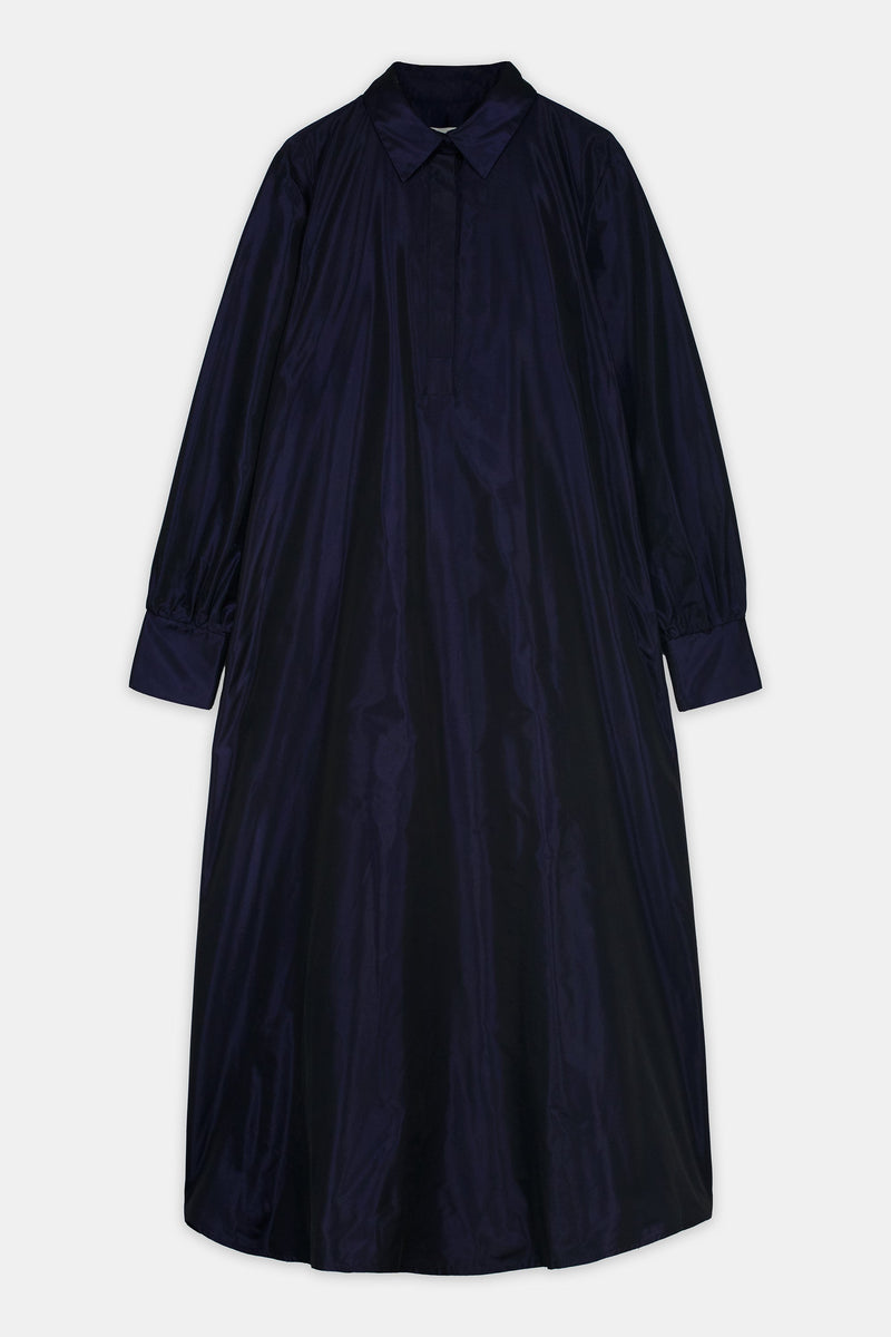 Nean Shirt-Collar A-Line Midi Dress Navy