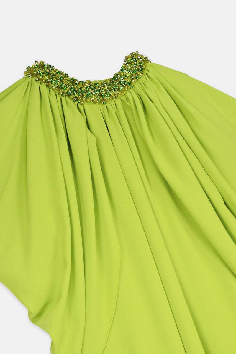 Nean Embellished Neck Cape Gown Lime