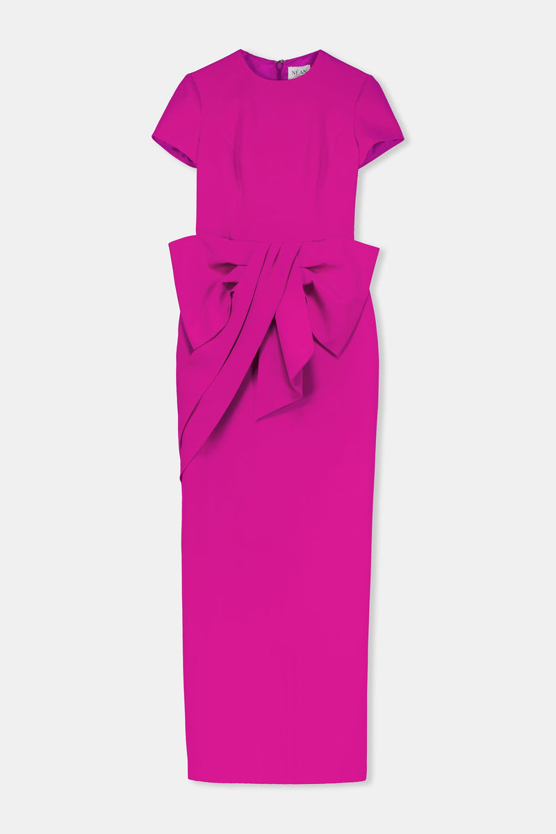 Nean Short Sleeve Bow Maxi Dress Fuchsia