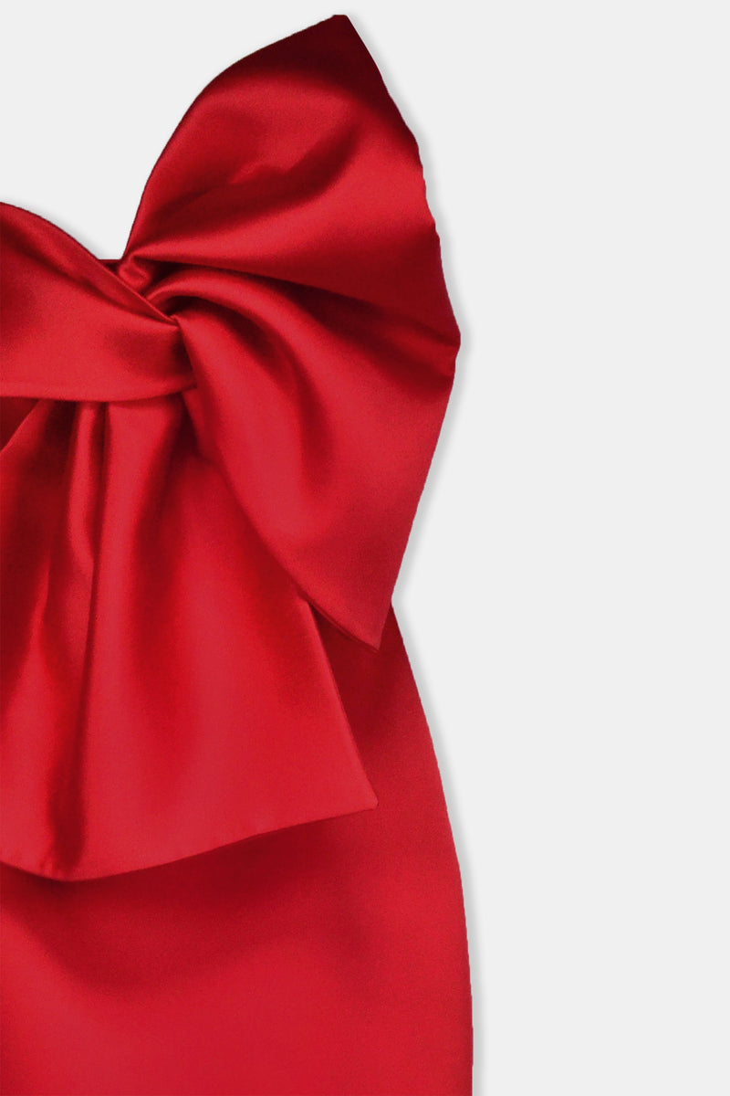 Nean One-Shoulder Bow Maxi Dress Red