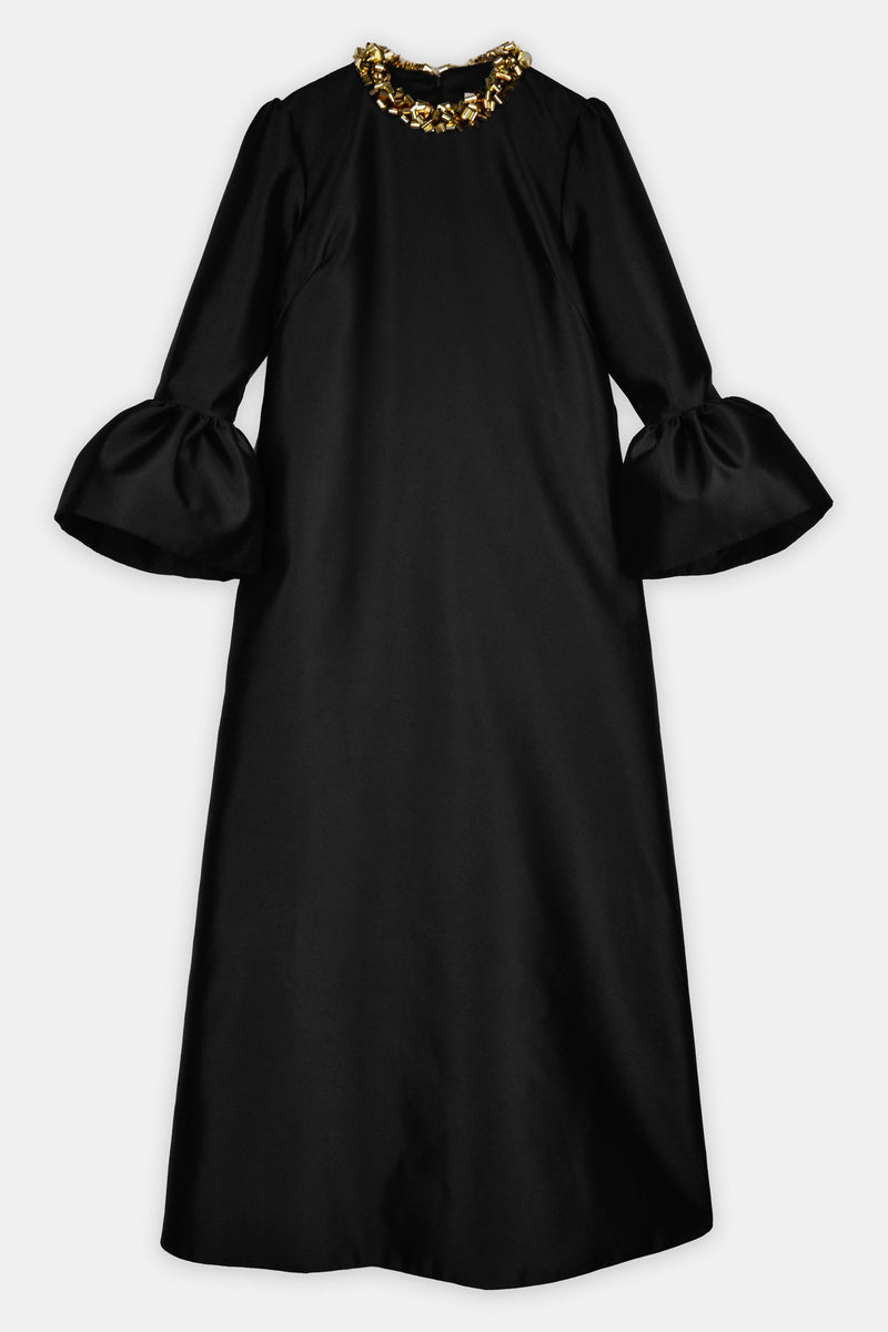 Nean Embellished Collar Satin Gown Black