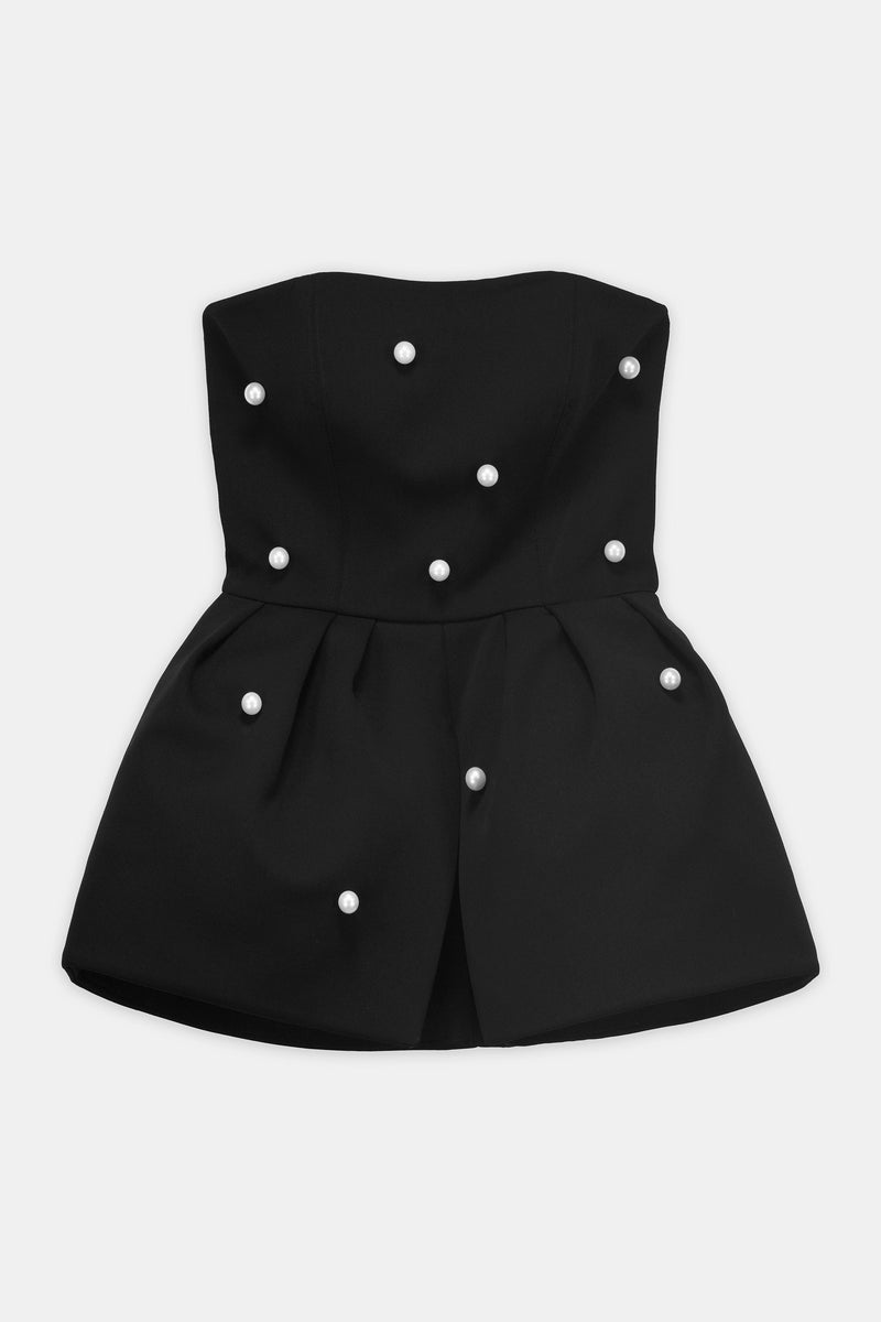Nean Strapless Pearl-Embellished Peplum Top Black