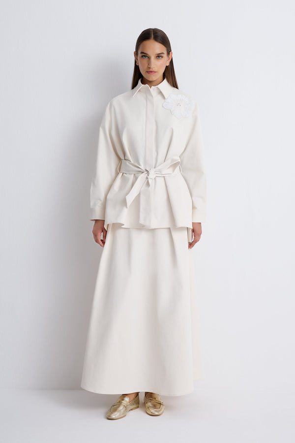 Nean Embellished Flower Detailed Jacket Shirt
 Ecru