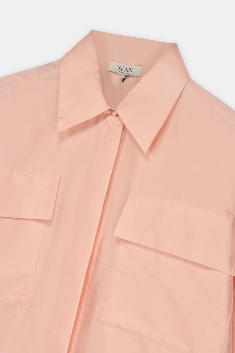 Nean Oversized Silk Satin Shirt Light Pink