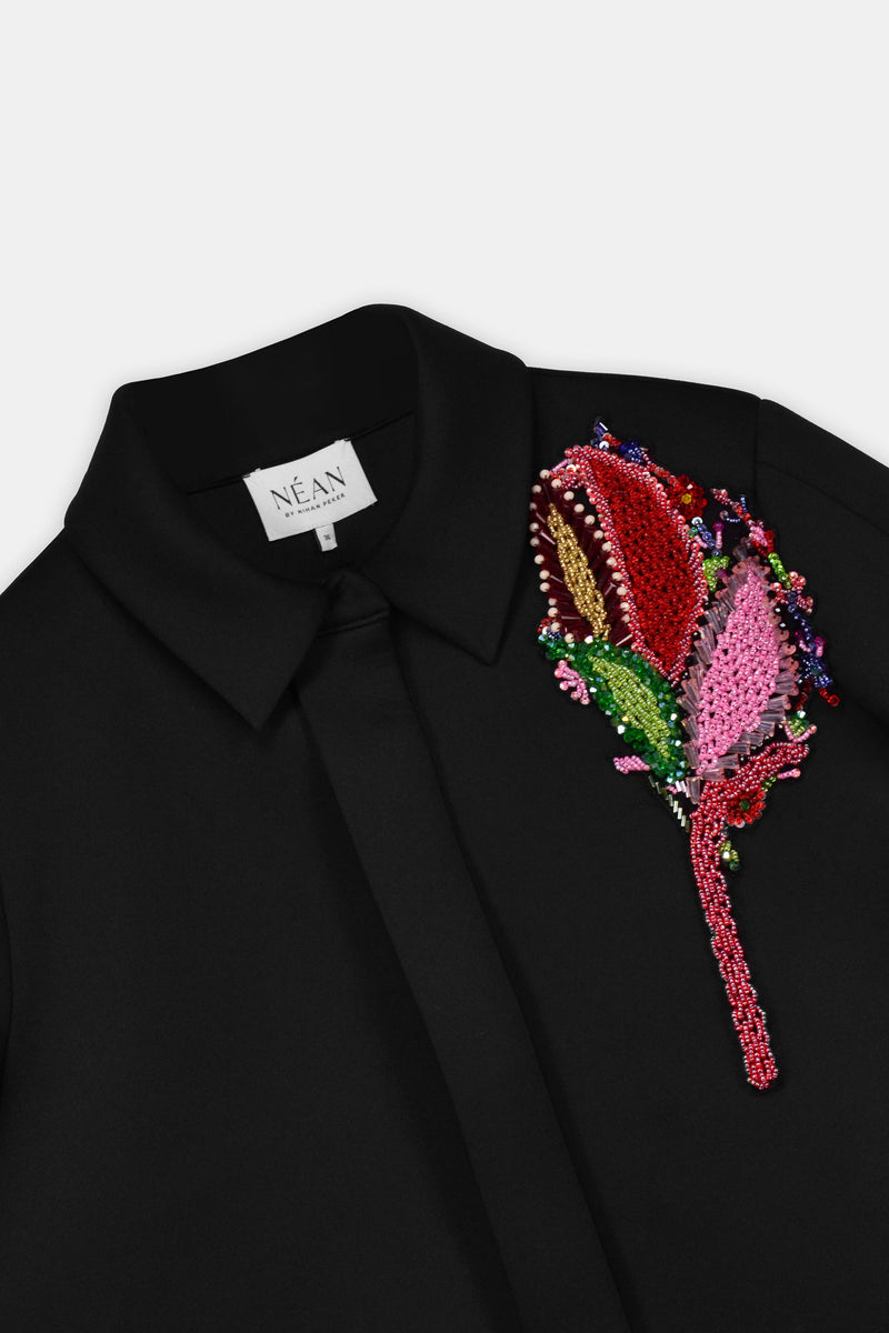 Nean Cropped Jacket With Beaded Floral Embellishment Black