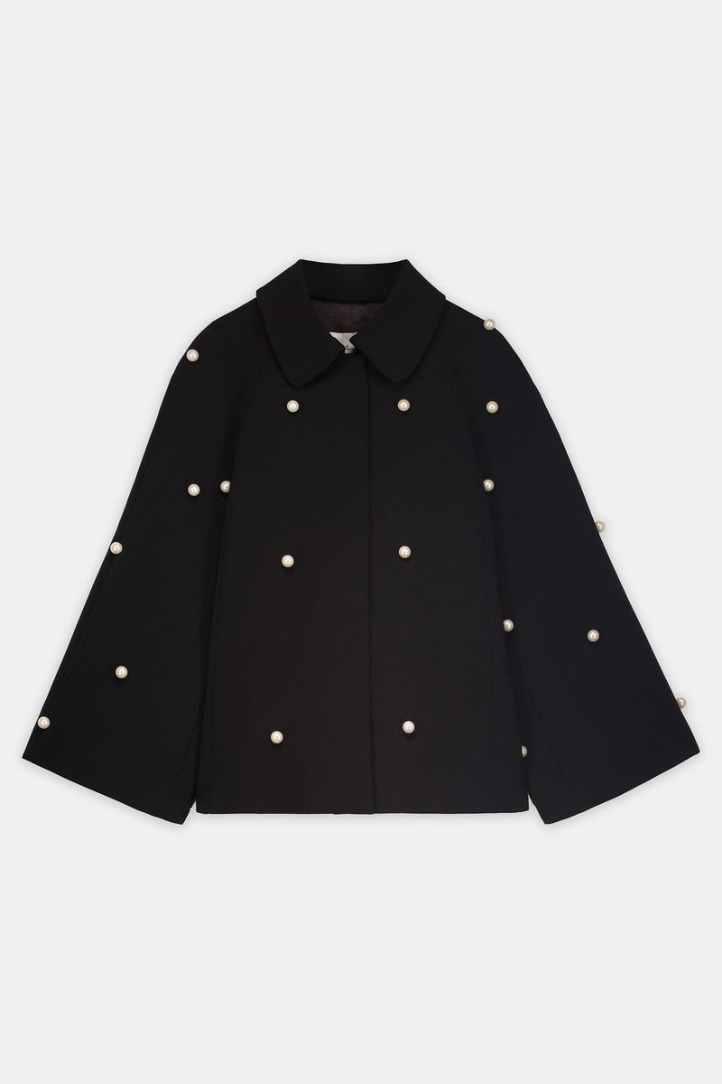 Nean Pearl-Embellished Flared Sleeve Jacket
 Black