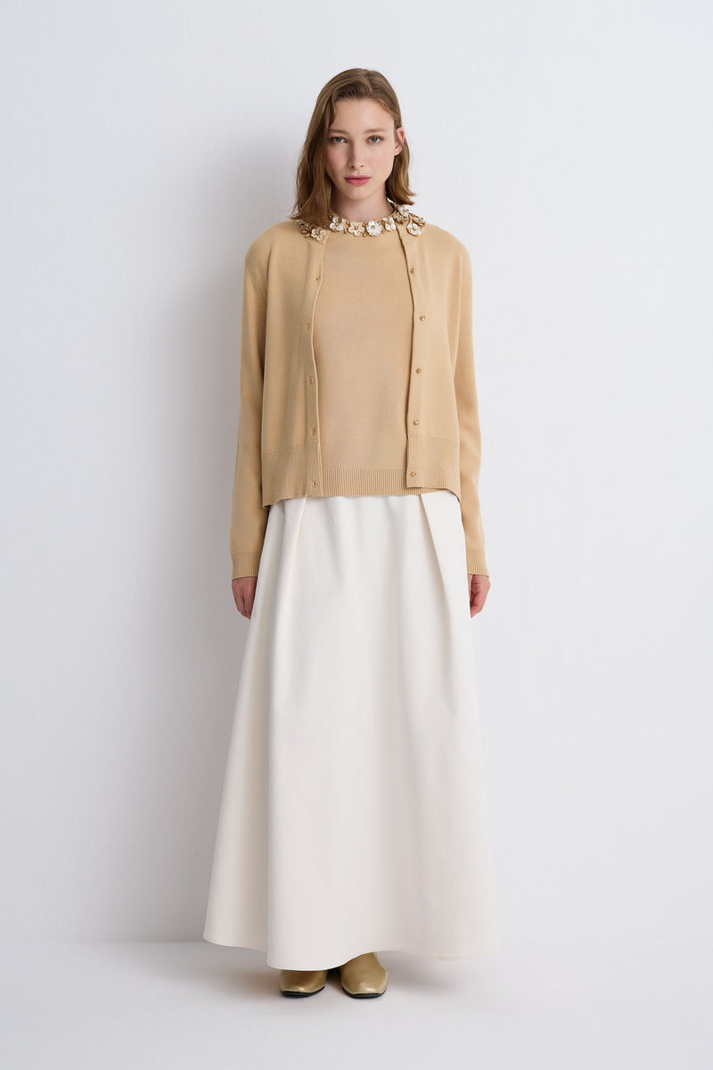 Nean Embellished Neckline Tricot Cardigan
 Beige