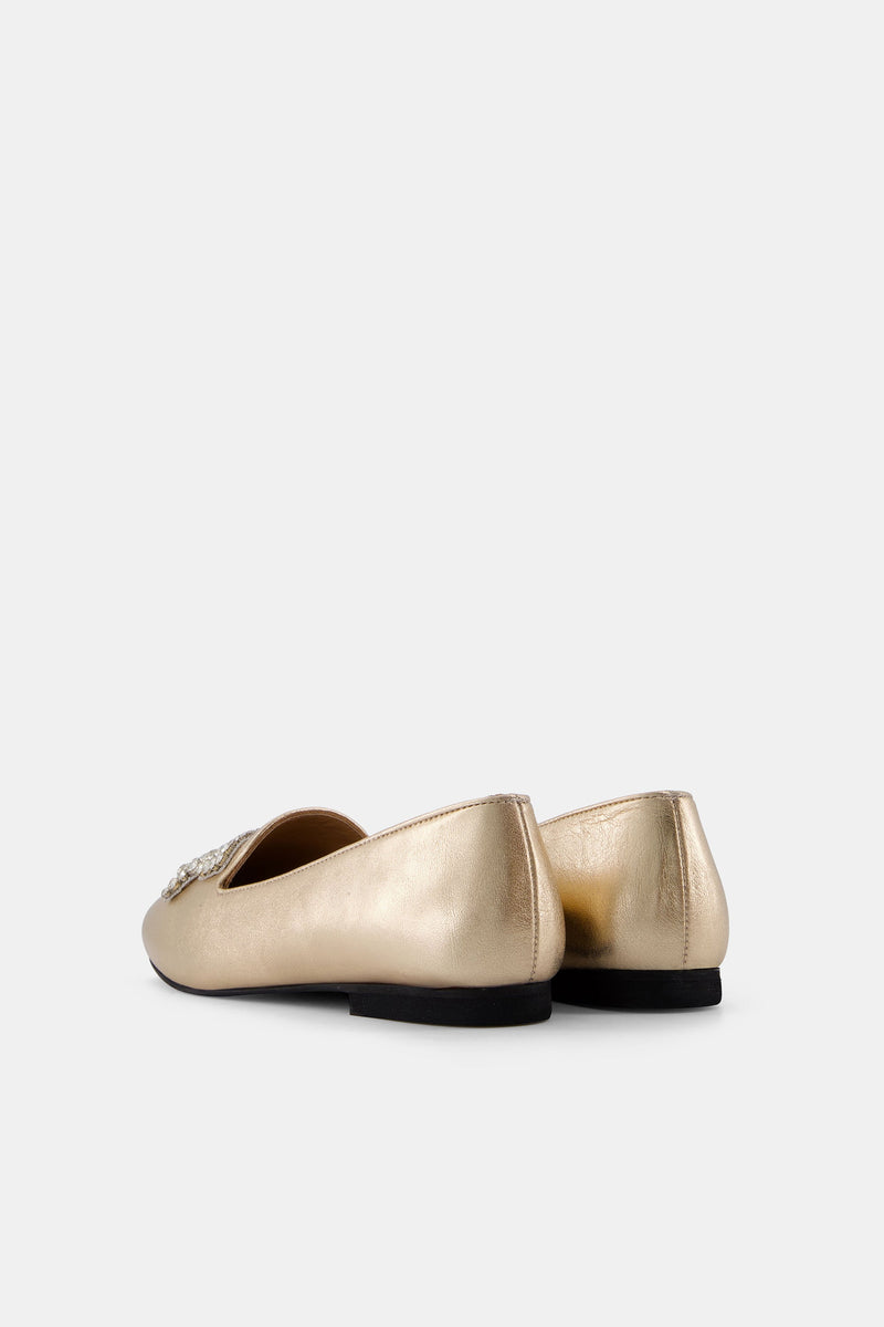 Nean Square Toe Bow Trim Ballerinas Gold