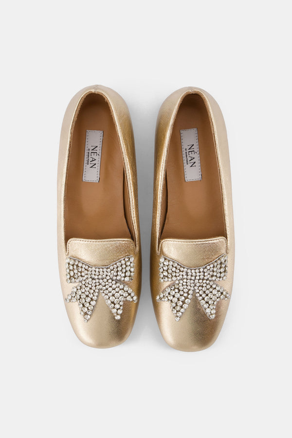 Nean Square Toe Bow Trim Ballerinas Gold