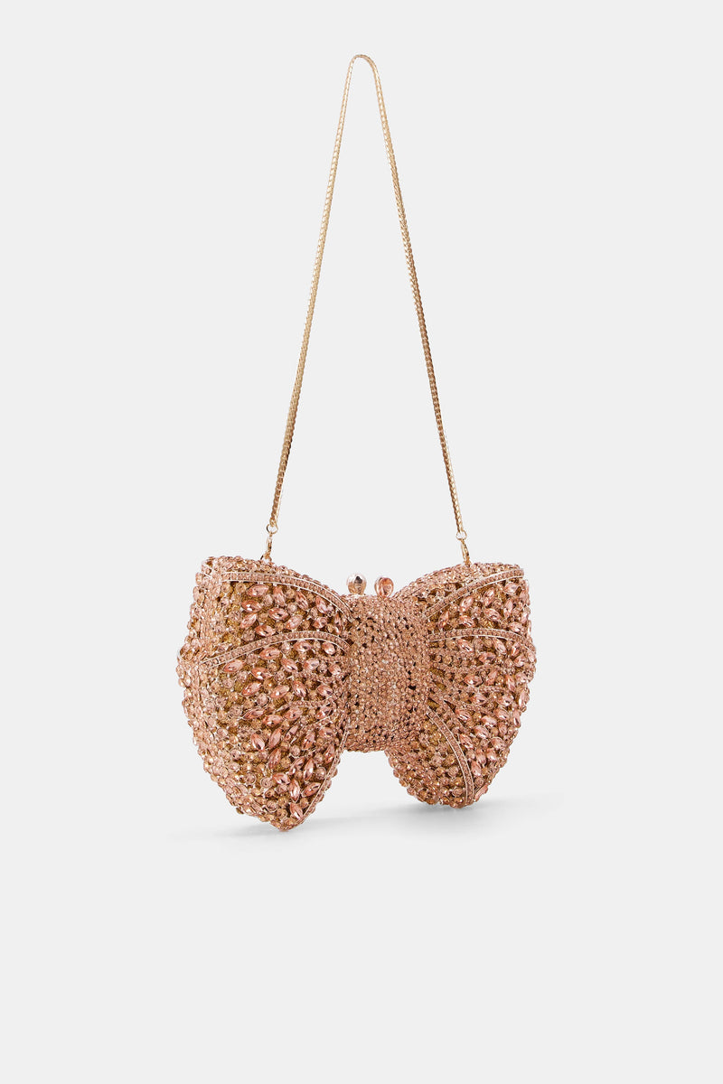 Nean Bow Clutch Bags Crystal Embellished Rose Gold