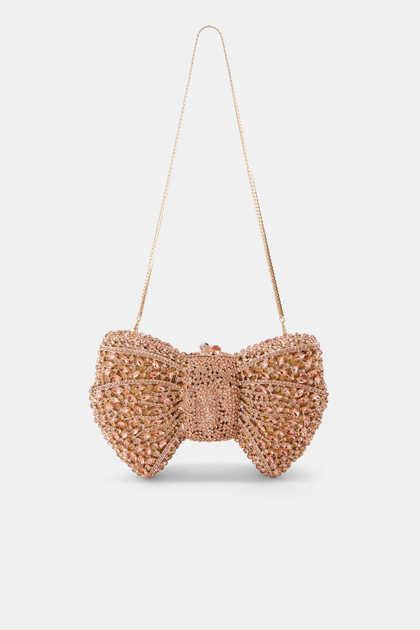 Nean Bow Clutch Bags Crystal Embellished Rose Gold