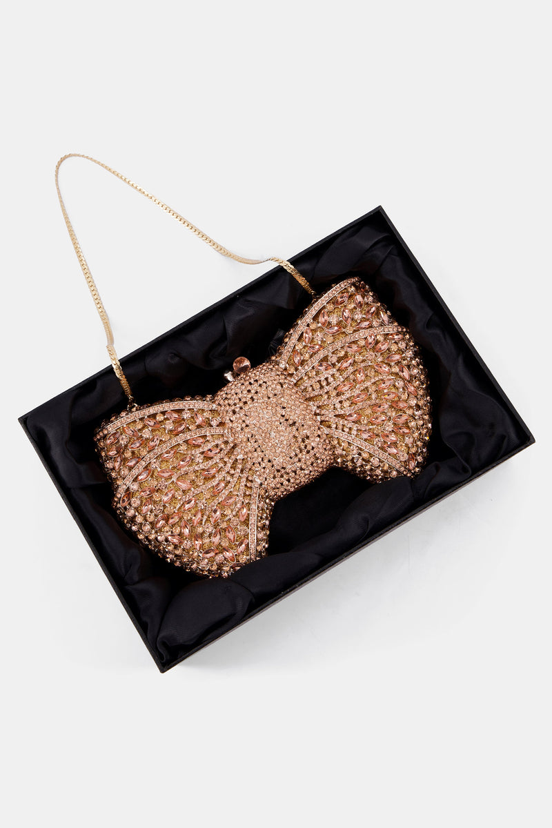 Nean Bow Clutch Bags Crystal Embellished Rose Gold