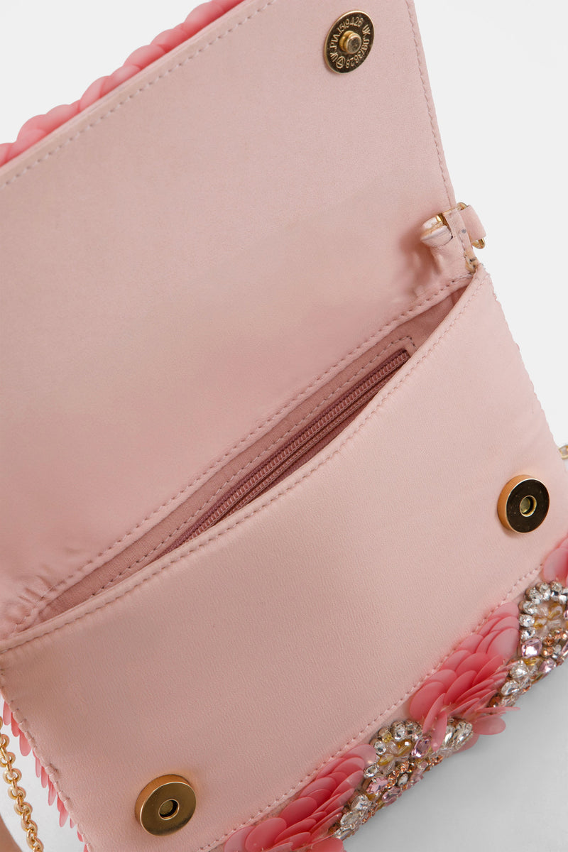 Nean Solid Sequins Embellished Clutch Bag Pink