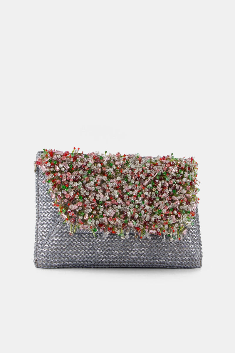 Nean Embellished Clutch Bag Silver
