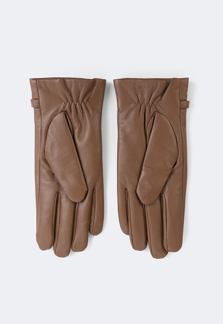 Choice Horseshoe Pu Leather Gloves Brown