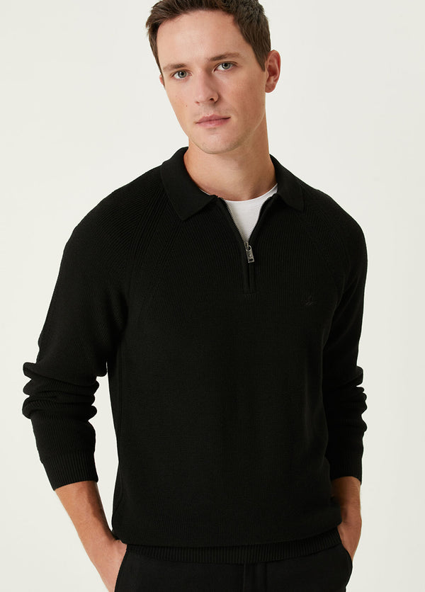 Beymen Club Men Polo Raglan Sleeve Wool Sweater Black