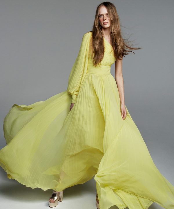 Ipekyol Asymmetrical Sleeve Maxi Dress Yellow