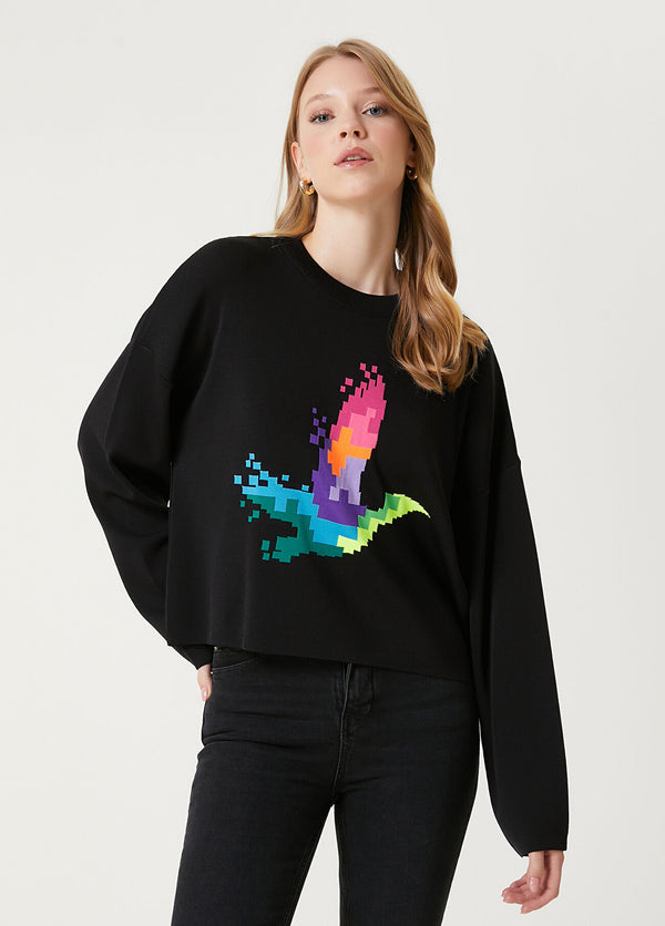 Beymen Club Pixel Bird Jacquard Sweater Black