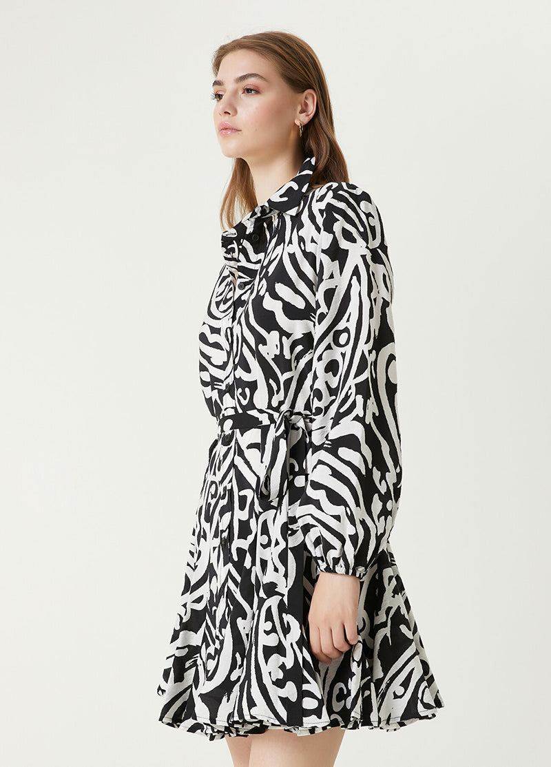 Beymen Club Paisley Print Mini Shirt Dress Black/White