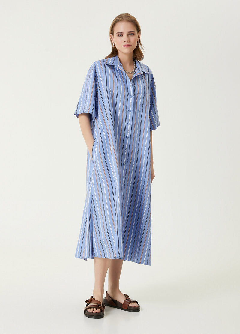 Beymen Club Striped Midi Shirt Dress Blue