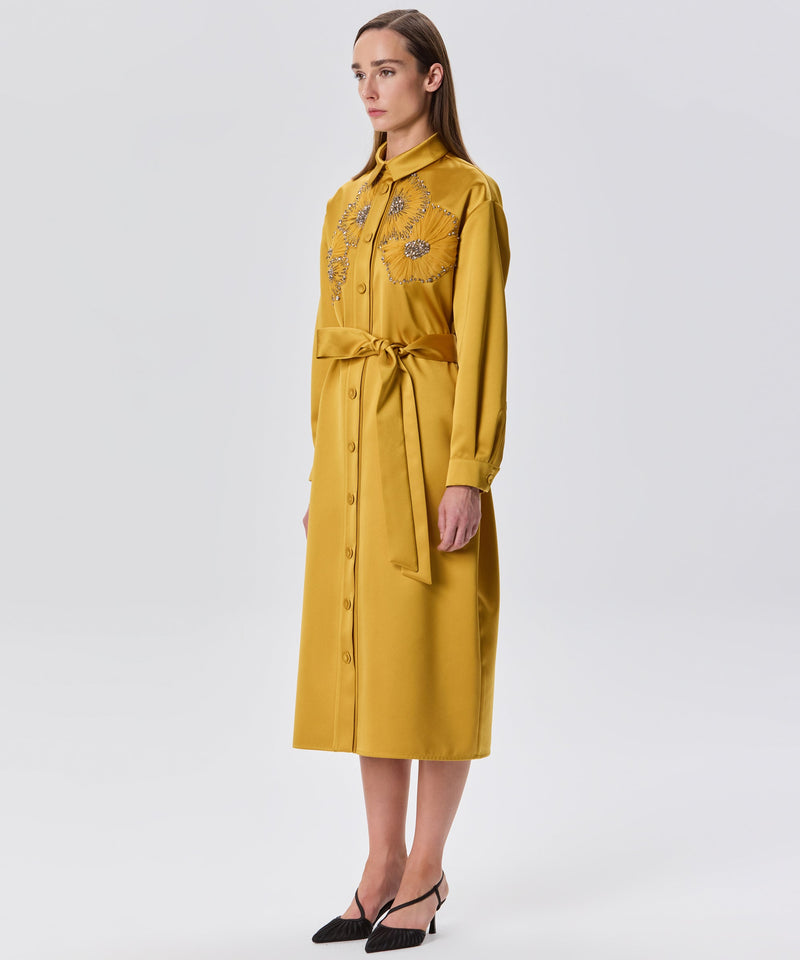 Machka Floral Embroidered Belted Dress Yellow