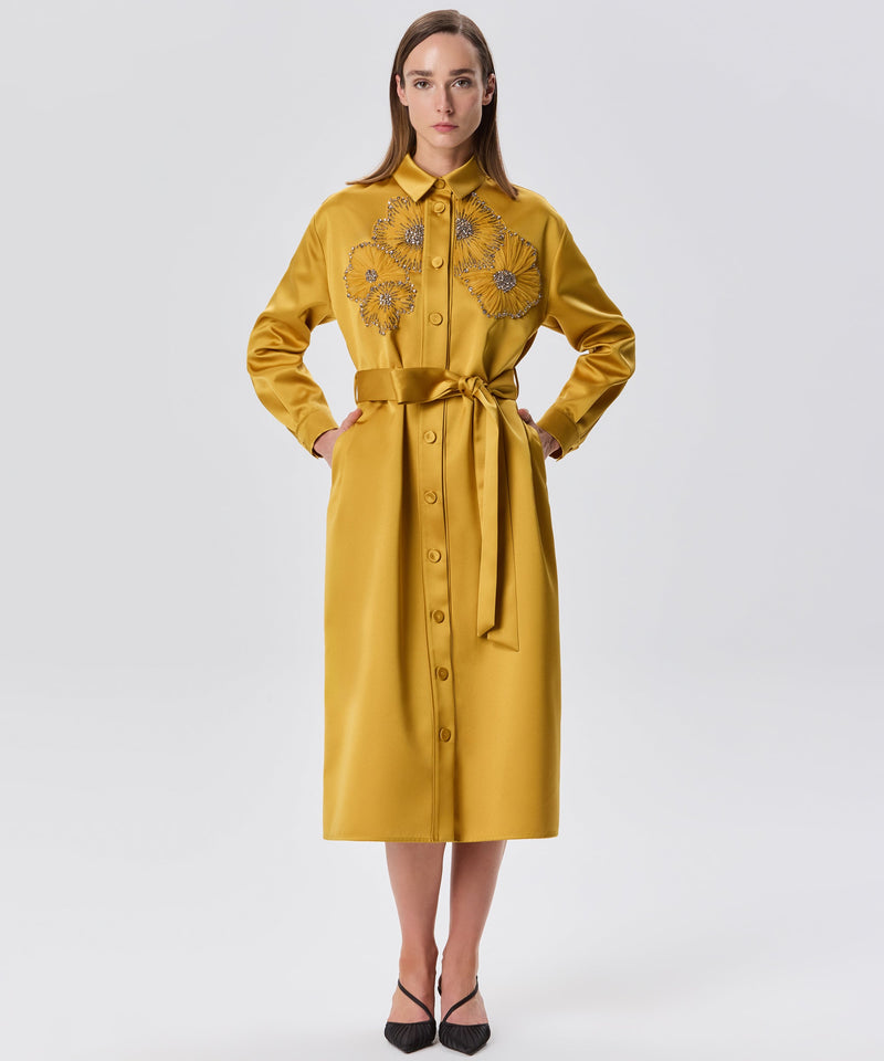 Machka Floral Embroidered Belted Dress Yellow