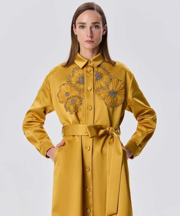 Machka Floral Embroidered Belted Dress Yellow