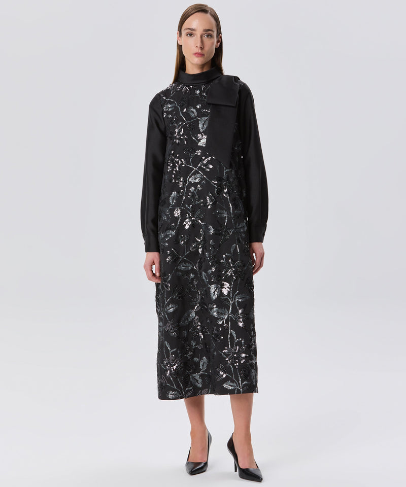 Machka Sequin-Embroidered High Neck Dress Black