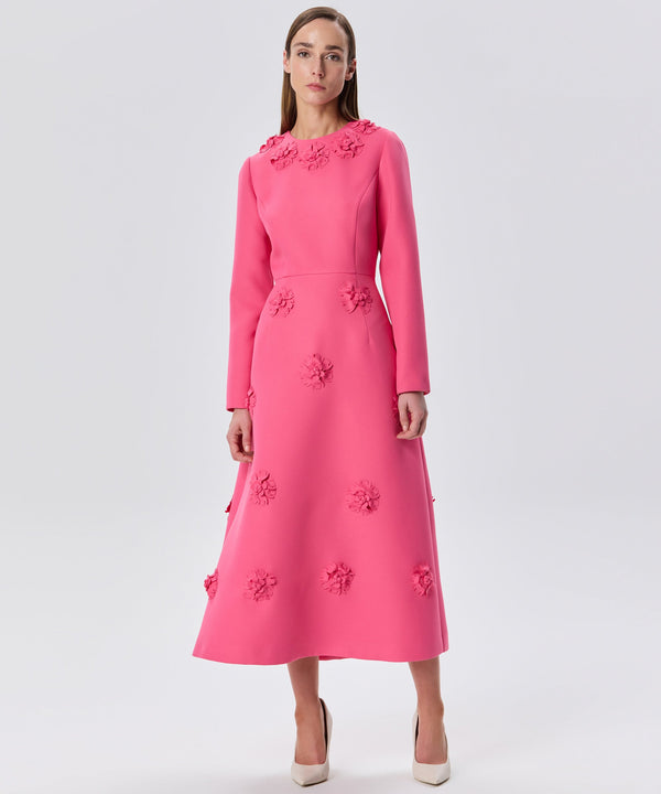 Machka Flower-Embroidered Dress Fuchsia