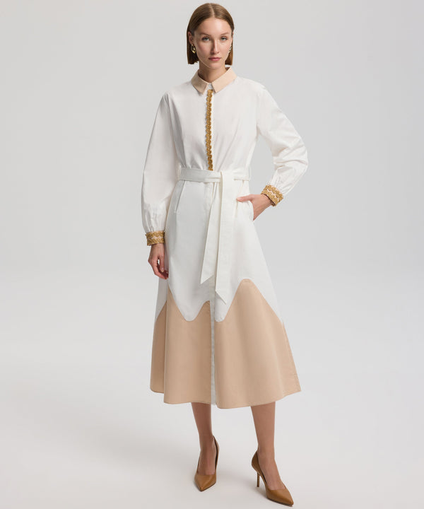 Ipekyol Embroidered Detail Belted Shirt Dress Off White