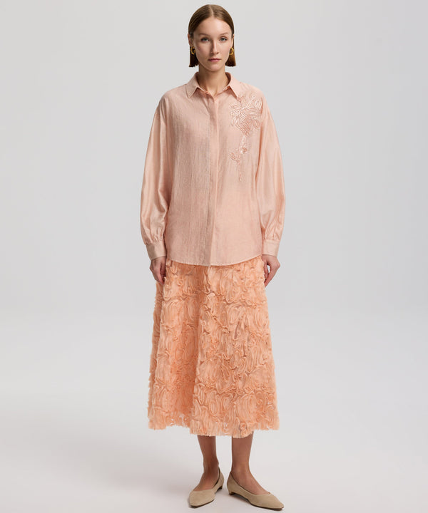 Ipekyol Flower-Embroidered Shirt Salmon