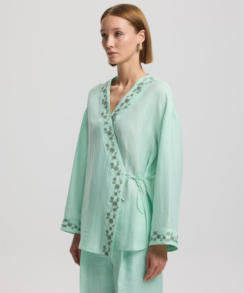 Ipekyol Wrap Tie Blouse With Embellished Detail Mint Green