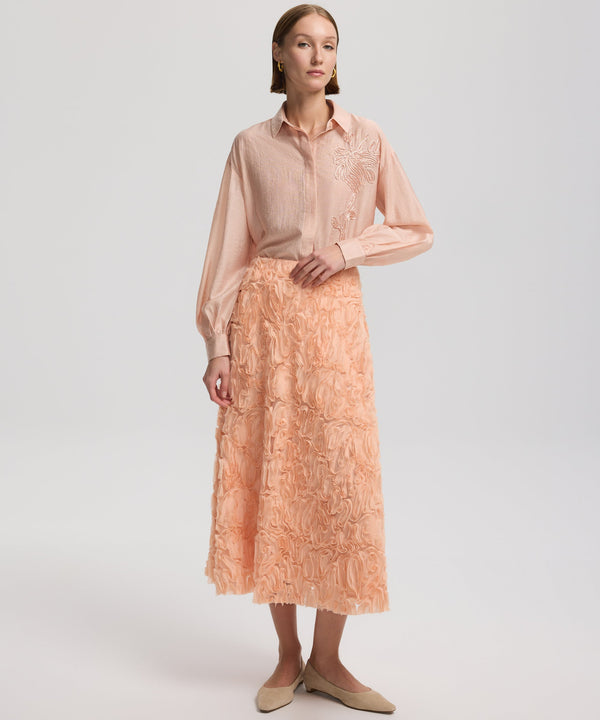 Ipekyol Floral Applique Skirt Salmon