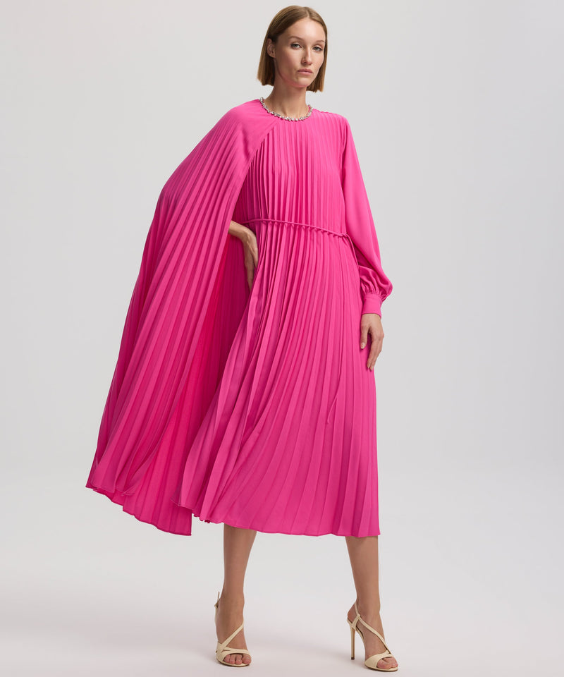 Ipekyol Jewel Neck Asymmetrical Pleated Dress  Fuchsia