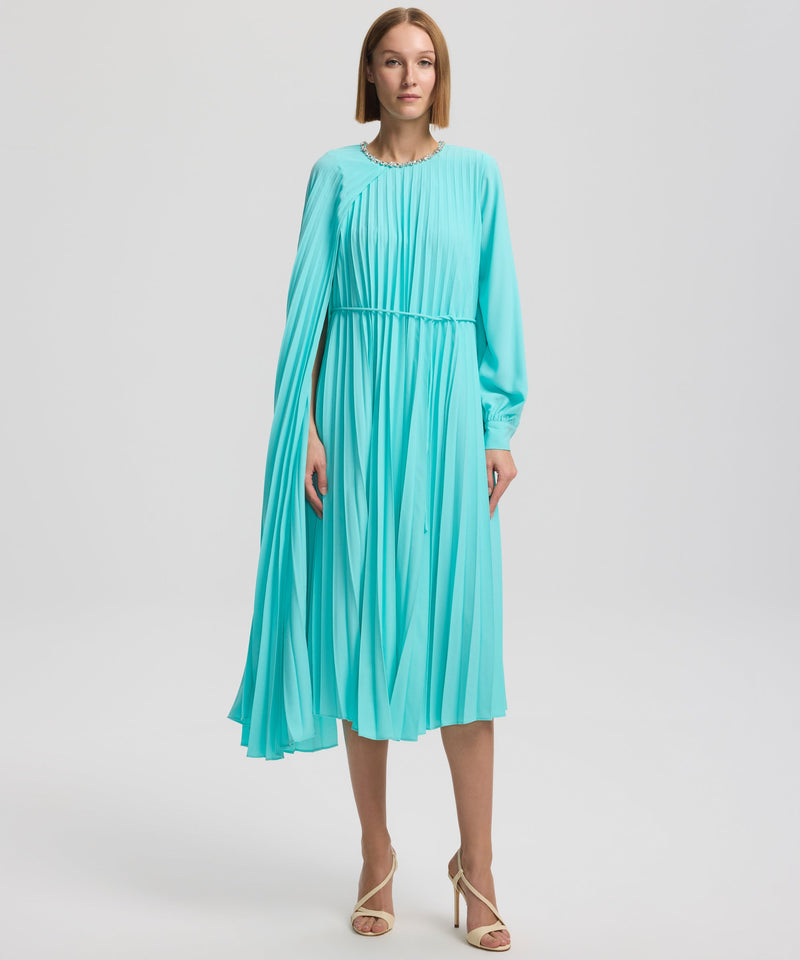 Ipekyol Jewel Neck Asymmetrical Pleated Dress Turquoise