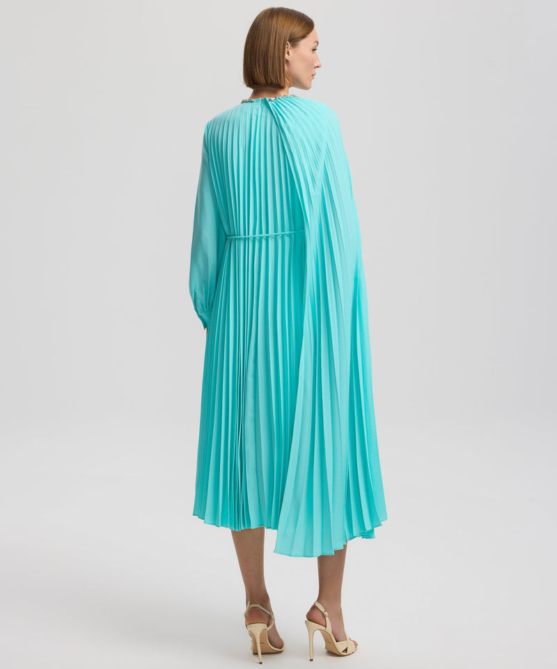 Ipekyol Jewel Neck Asymmetrical Pleated Dress Turquoise