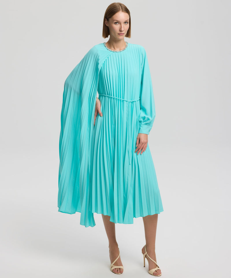 Ipekyol Jewel Neck Asymmetrical Pleated Dress Turquoise