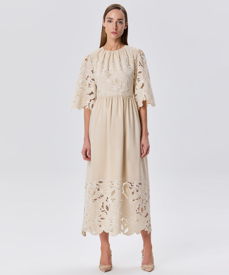 Machka Flower-Embroidered Dress Beige