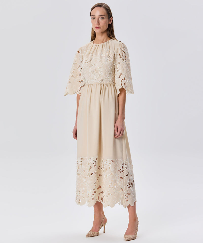 Machka Flower-Embroidered Dress Beige