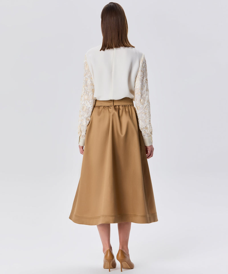 Machka Belted A-Line Skirt Dark Beige