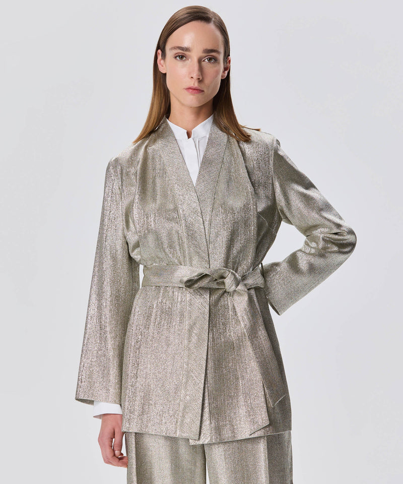 Machka Shiny Textured Belted Jacket Light Yellow