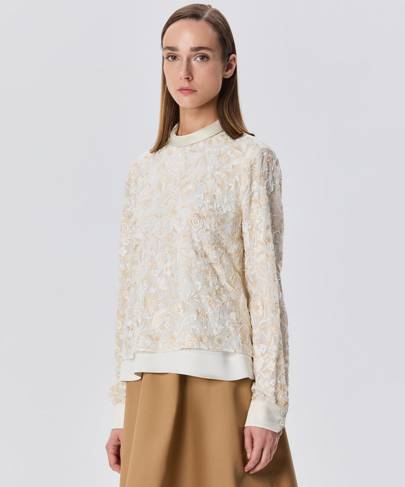 Machka Floral Embroidered Blouse Beige