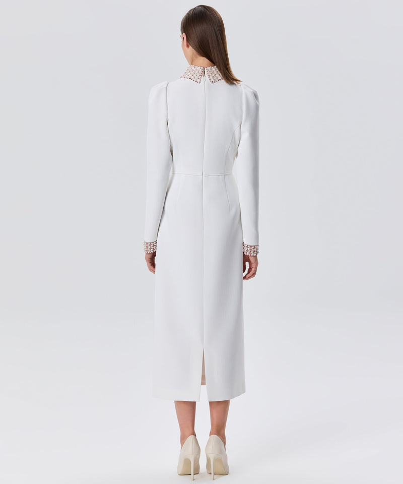 Machka Bead-Embellished Long Sleeve Dress White