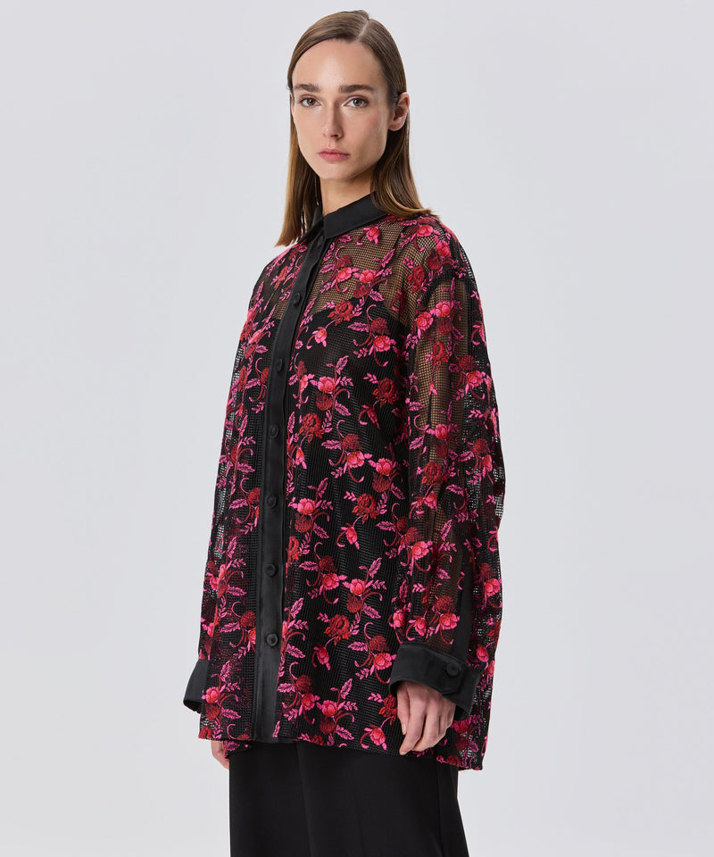 Machka Floral Print Mesh Blouse Black