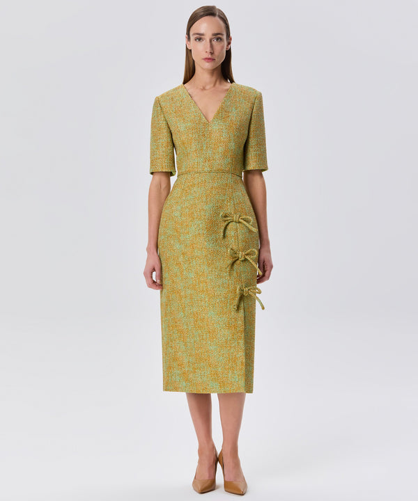 Machka Jacquard Dress With Bow Detail Gold