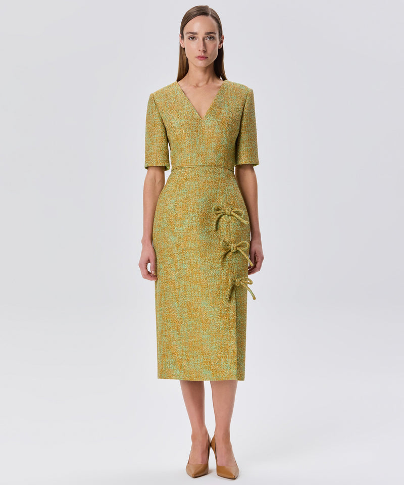 Machka Jacquard Dress With Bow Detail Gold