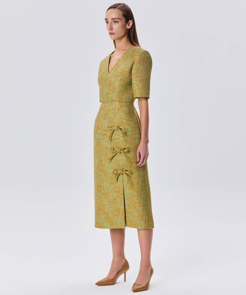 Machka Jacquard Dress With Bow Detail Gold