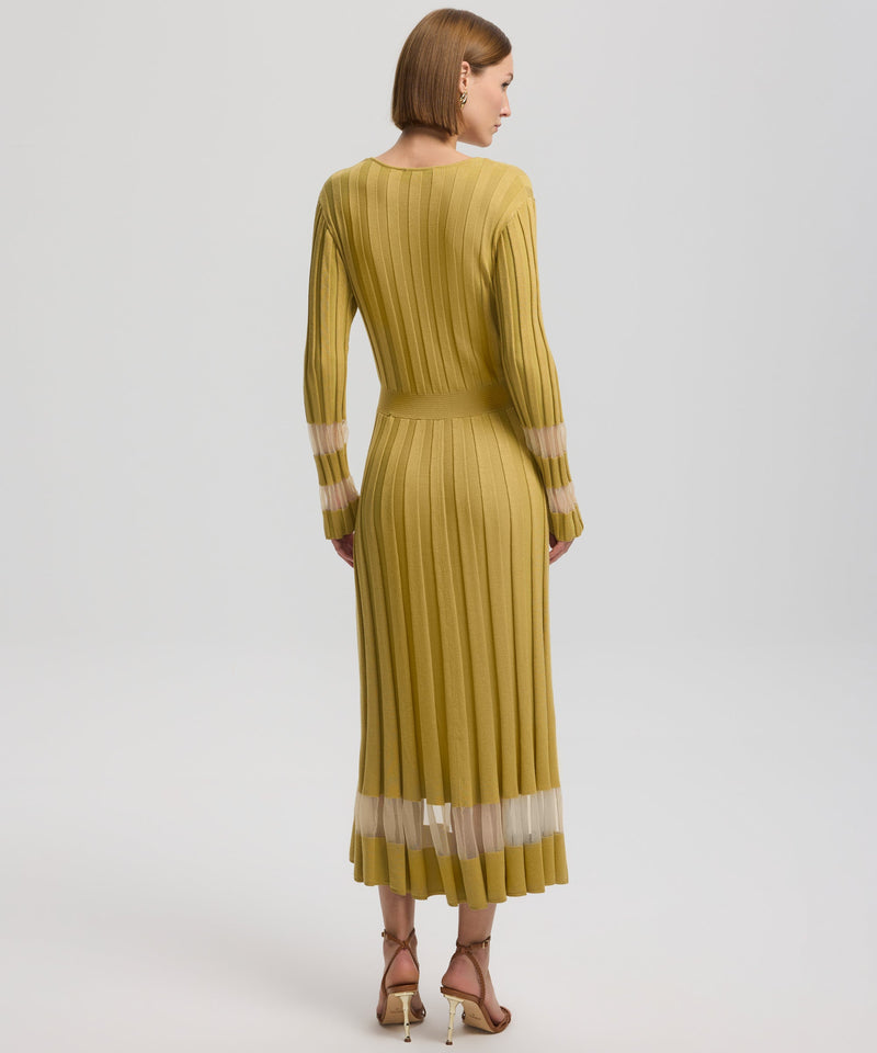 Ipekyol Pleated Dress With Transparent Details Olive