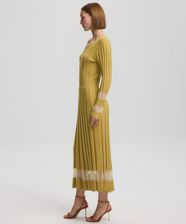 Ipekyol Pleated Dress With Transparent Details Olive