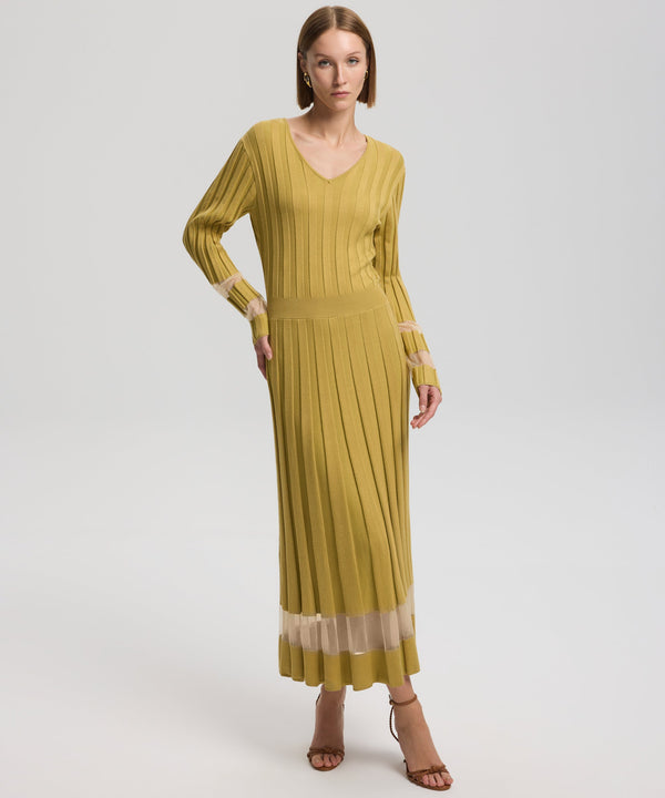 Ipekyol Pleated Dress With Transparent Details Olive